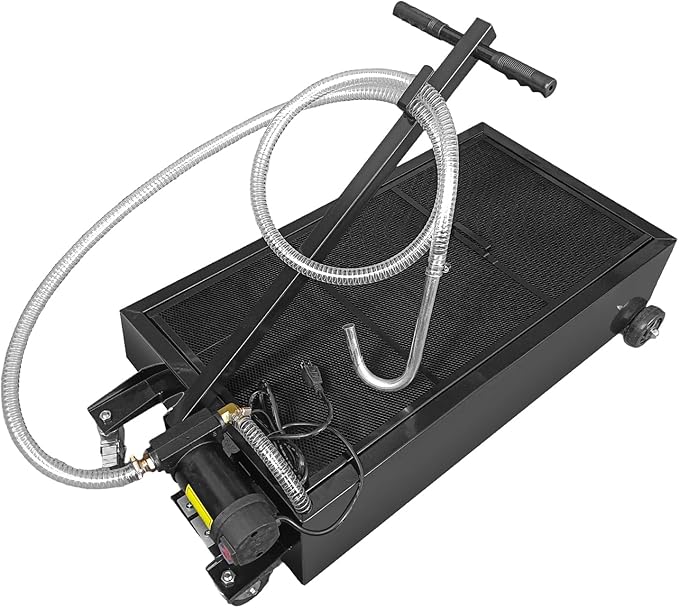 20 Gallon Oil Drain Pan with Electric Pump, Low-Profile Oil Pans for Changing Oil, T-Handle and J-Hook Makes Drain Easier, Black