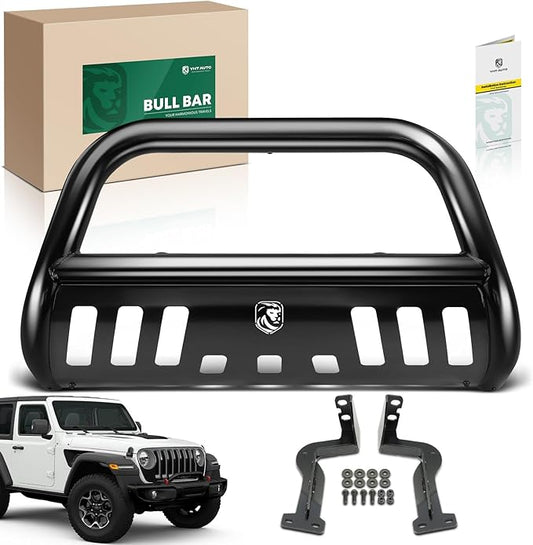 YHTAUTO 2.5" Bull Bar Push Bar with Skid Plate Light Mount Fit Jeep Models, BU Series Renegade 2015 2016 2017 2018, Alloy Steel Brush Guard for Truck Front Bumper Off Road Accessories
