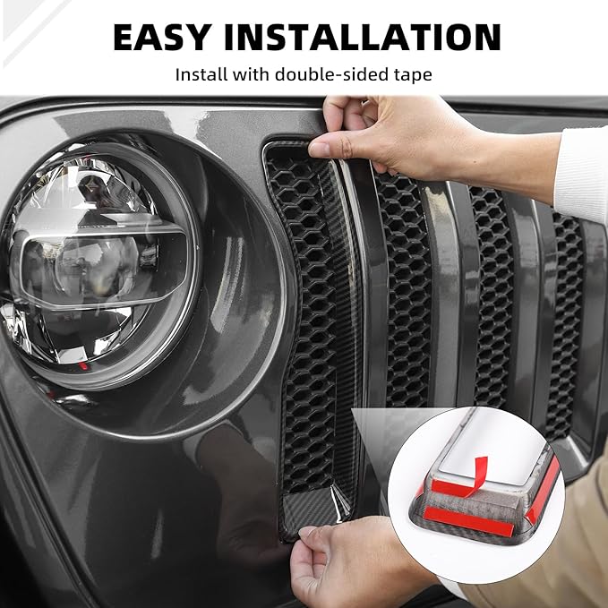 Grille Grill Insert+Headlight Turn Light Cover Compatible with 2018-2023 Jeep Wrangler JL JLU Sport/Sport S Only,Not for Sahara,Rubicon 4xe(Carbon Fiber)