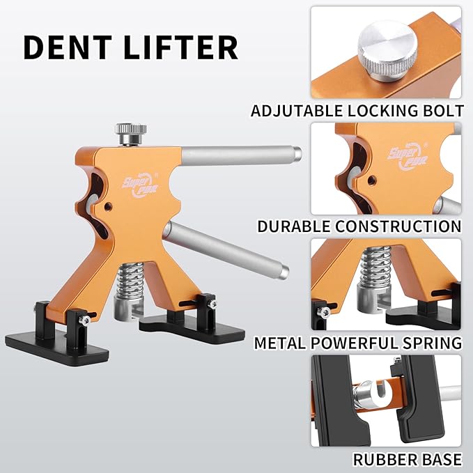 Super PDR Paintless Dent Repair Kit, Dent Puller Kit for Car Dent Removal, Auto Body Dent Removal Tools, PDR Dent Puller for Hail Damage, Dent Removal Kit with Dent Lifter, Bridge Puller, Slide Hammer