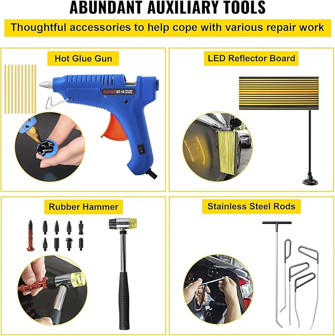 VEVOR Paintless Dent Removal Rods, 89 PCS Paintless Dent Repair Tools, Golden Lifter Puller Car Dent Repair Kit, Glue Puller Tabs Dent Puller Kit for Auto Dent Removal, Minor Dents, Door Dings