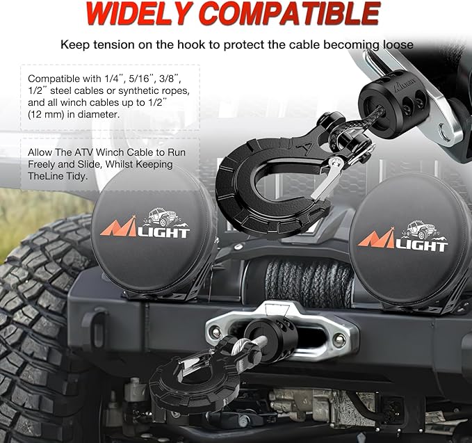 Nilight Winch Stopper for ATV UTV Truck SUV Winch Cable Hook Rubber Stopper 2 Pack Protect Towing Hook Synthetic Rope Winch Accessories Rope Line Saver with Stainless Steel Screws Allen Wrenc, Black