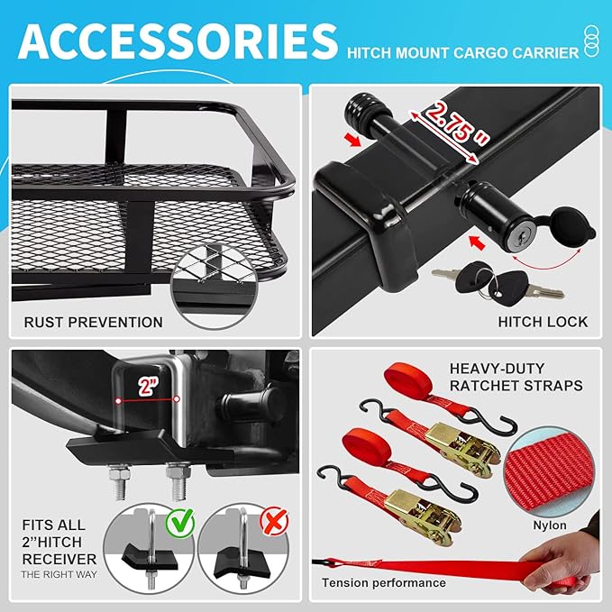 60"X21.6"X6" Hitch Cargo Carrier with Waterproof Cargo Bag(58"X20"X24"), Rust Resistant Baking Paint and Alloy Steel Material
