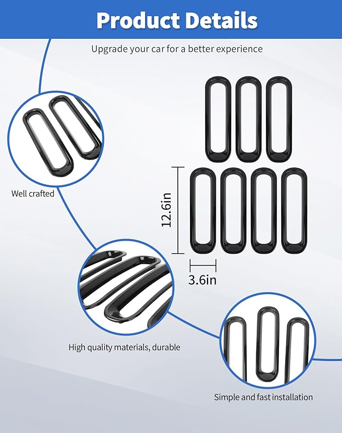 7Pcs Front Grille Inserts Guard for Jeep Wrangler JK 2007-2017 Black Front Mesh Grille Cover Guard Clip-in Trim Cover