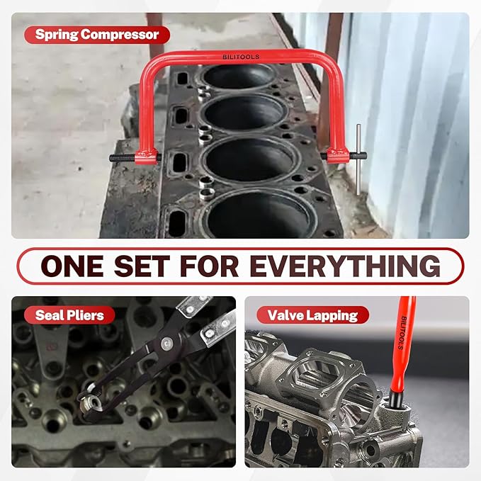 BILITOOLS 13pcs Valve Spring Compressor Tools with Straight Valve Stem Seal Plier, Valve Lapping/Grinding Tool