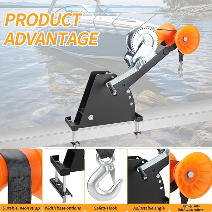 Marine Winch Support with Roller, Adjustable with Tow Winch Mount for 3“ to 4” W x 4” H Trailer Tongue Marine Trailer Winch Strut/Marine Winch Support