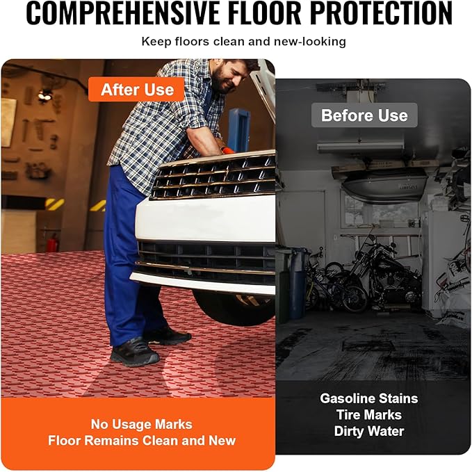 VEVOR Interlocking Floor Covering Tiles, 12 x 12 x 0.53 inch, 25 Pack, Non-Slip Double-Sided Texture, for Garages, Basements, Repair Shops, Red