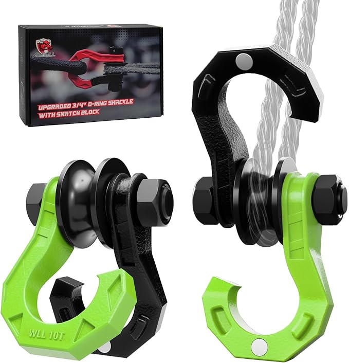D Ring Separate Shackle with Snatch Block 2 Set, 3/4" Shackles w/Snatch Block Pulley, Heavy Duty Shackle for Towing Winch, Pulley for Off-Road Vehicle Recovery, Truck, ATV, UTV, Blackgreen