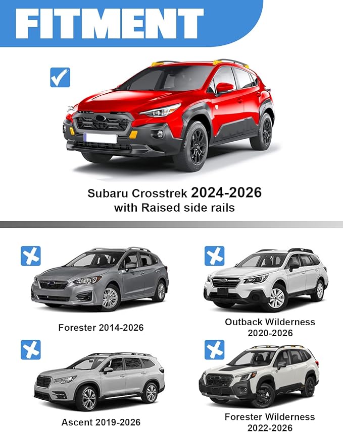 FengYu 330lbs Roof Rack Cross Bars Compatible with Subaru Crosstrek 2024 2025 2026 with Raised Rails (not for Wilderness), Heavy Duty Aluminum Lockable Roof Rails Crossbars Rooftop Cargo Bars Racks
