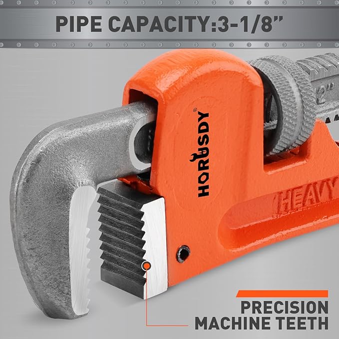 HORUSDY 14-Inch Heavy Duty Straight Pipe Wrench, Quick-Adjust Sturdy Plumbers Wrench with Soft Grip Handle, Straight Jaw Plumbing Tool for Pipe, Household Use, Vehicle Repair