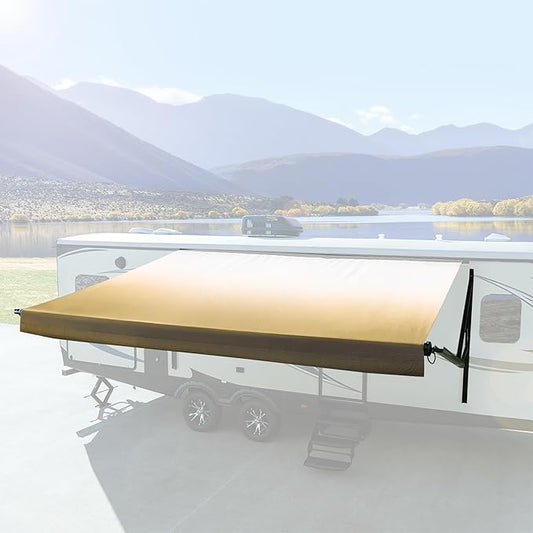 RecPro RV Awning Fabric Replacement Heavy Duty 16 oz. Weatherproof Vinyl | Universal Camper Awning Replacement for RV, Trailer, Motorhome | Tan Fade, 15' (Fabric 14'1")