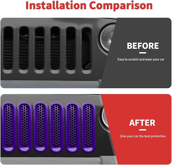 Mesh Grill Insert Grille Inserts Cover Fit for 2007-2018 Jeep Wrangler JK JKU(Purple)