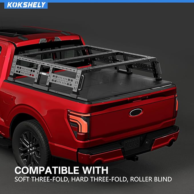 Overland Track Bed Rack for Full-Size & Mid-Size Trucks/Adjustable Truck Cargo Carrier/Tacoma Bed Rack, Fit for Tundra, Ram 1500 & HD, F-Series, Ranger, Silverado, Titan & XD,Gladiator