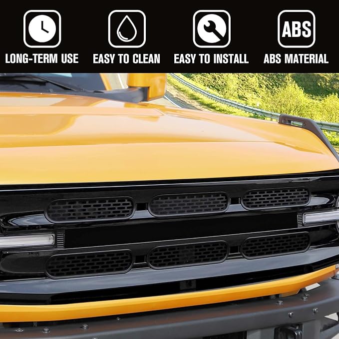 Jimen Compatible with Ford Bronco 2021-2023, 6PCS Front Grille Inserts Mesh Grill Cover Exterior Trim Accessories (Matte Black)