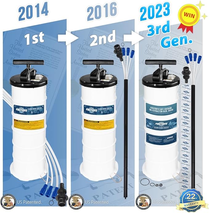 FIRSTINFO A1108H Patented Third Generation 9L Taiwan Manual Oil Vacuum Extractor | Safety Pressure Gauge | 51 Inch Tube | 5 Tubes | Thinnest Tube