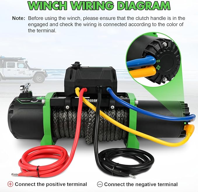 Winch 13000lb Electric Winch 12V Winch with Synthetic Rope Car Trailer Winch with Green Hawse Fairlead Wireless Remote and Wired Handle for Truck SUV Jeep