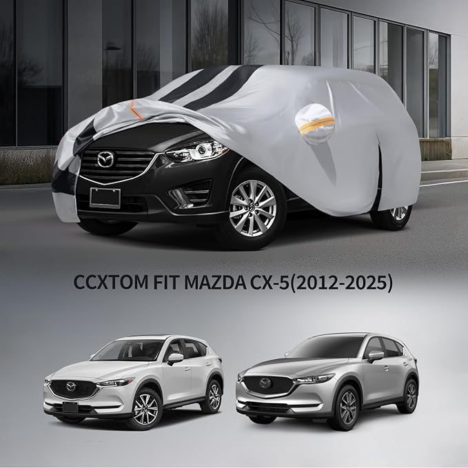 10 Layers Sedan Car Cover Custom Fit for Mazda CX-5(2002-2025), 100% Waterproof All Weather for Automobiles, Gift with Towel, Heavy Duty Car Covers for Rain Sun UV Protection with Door Zipper.