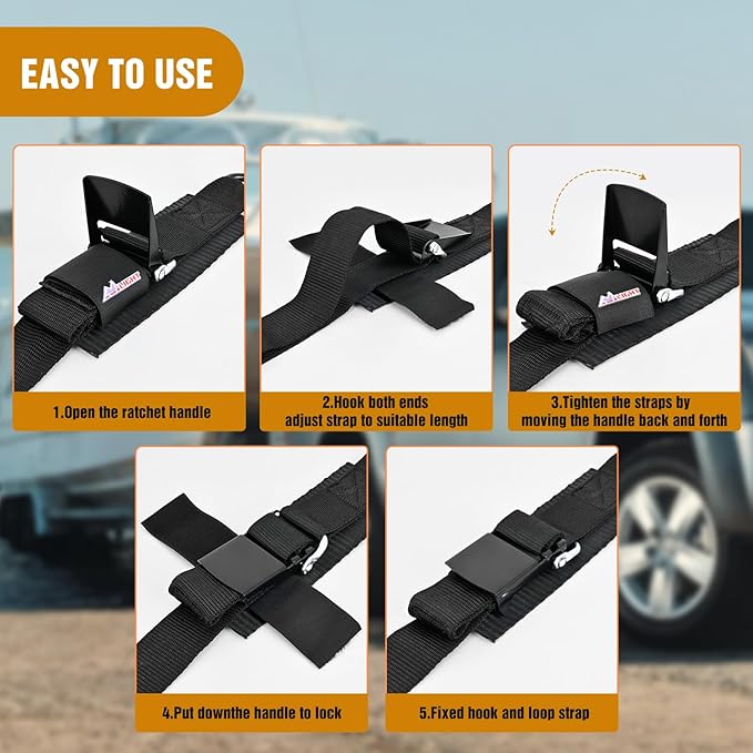 Nilight Tie Down Kits 2 PCS Heavy Duty 2 Inch x 48 Inch Adjustable Boat Trailer Straps 1500 LBS Max Break Strength for Trailering Safety with Boat Jet Ski Kayak Secure Black