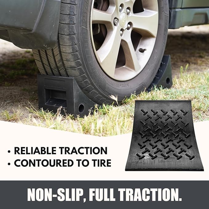 SECURITYMAN Heavy Duty Wheel Chocks (2 Pack) - Durable, Non-Slip, Solid Rubber Wheel Chocks for Boat Trailers, RV, Truck, Camper - Grip on All Surfaces - Trailer Wheel Chocks - Black