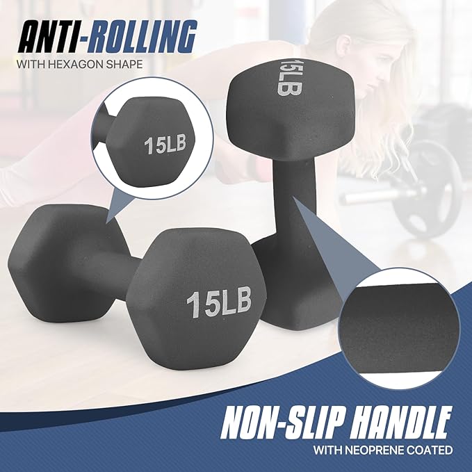 MADOG Dumbbell Set, Anti-Slip Neoprene Coated Hexagon Hand Weights for Home Gym Equipment Workouts Strength Training