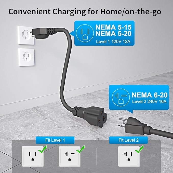 16 Amp Level 2 Portable EV Charger Charging Cable Station, Electric Vehicle Charger Plug-in EV Charging Station with All J1772 EV Cars (240 Volt, 25ft Cable)