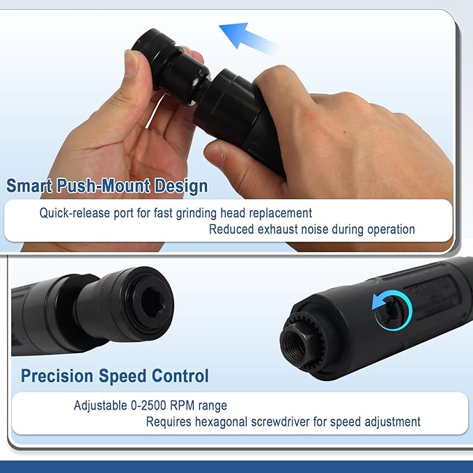 Air Tire Repair Polish Patch Kit Heavy Duty - Includes 2500RPM Air Tire Buffer, Tire Inner Liner Scraper, 4 Tungsten Steel Buffing Wheel, Patch Roller, & Wire Brush - Professional Tire Patch Tools