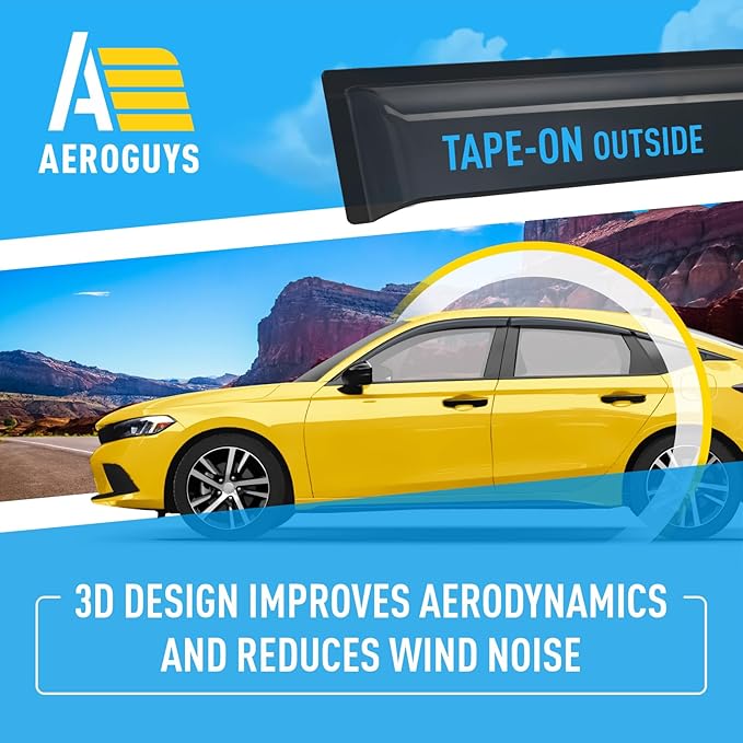 Extra Durable Window Deflectors Tape-On Window Visors Rain Guards Fit for Honda Civic 2022-2026 Hatchback, Sun Visors, Wind Vent for Shades, Exterior Car Accessories - 6pcs. AG0496