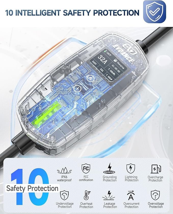 Level 2 EV Charger (32Amp, 240V, NEMA 14-50P), 7.68kW Fast Portable & Home Electric Car Charger with 25ft Cable, Adjustable Current/Delay Chargin for J1772 EVs