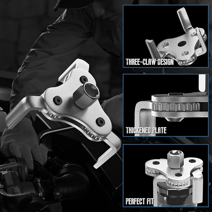 Universal Oil Filter Wrench Adjustable, from 2-1/2 inch to 4.5 inch 3 Jaw Oil Filter Removal Tool Set, Efficiency 2 Way Oil Filter Wrench