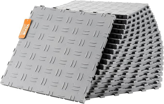VEVOR Garage Tiles Interlocking, 12 x 12 x 0.53 inch 25 Pack Garage Floor Covering Tiles, Non-Slip Double-Sided Texture Garage Flooring Tiles, for Garages, Basements, Repair Shops, Silver