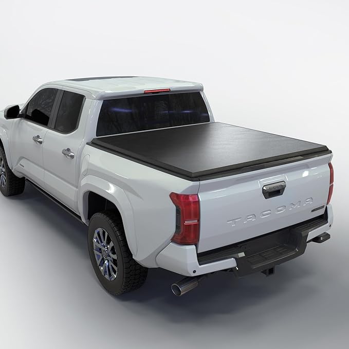 Soft Folding Truck Bed Tonneau Cover |TSTF022|Fits 2016-2026 Toyota Tacoma w/OE Track System 6' 2" Bed (73.7")