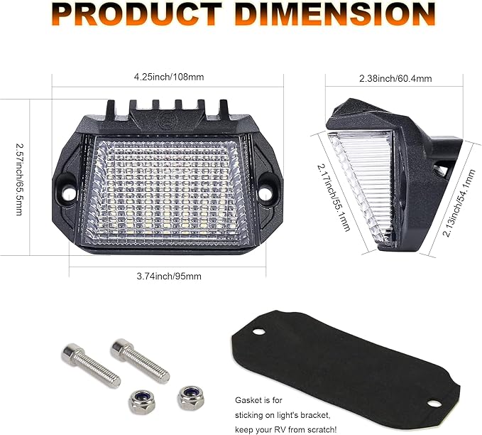 RV Exterior LED Light, 39 LED Porch Light With 1300LM White/1000LM Amber 12V Lights Replacement Kits for Trailers Campers