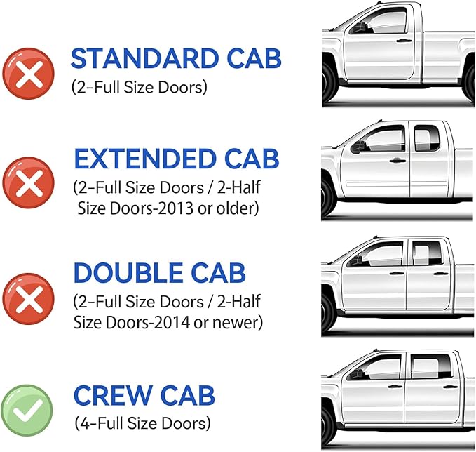 Window Rain Guards for 2014-2018 Chevy Silverado/GMC Sierra 1500 Crew Cab & 15-19 Silverado/Sierra 2500HD 3500HD, Window Visor Vent Wind Shade Deflector Shield Protector Sun, for Full-Size Cab Only