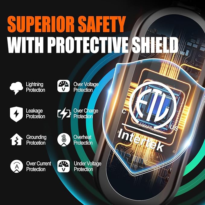 Level 2 EV Charger, 32Amp 220V 20FT Portable Electric Car Charger with LCD Display Screen, NEMA 14-50 Plug, Adjustable Current, Compatible with All J1772 EV (Tesla Require Adapter)