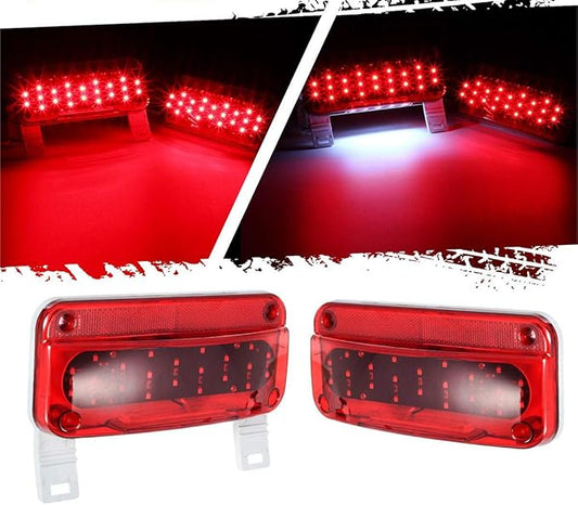 Partsam Rectangular Red LED RV Camper Trailer Stop Turn Brake Tail Lights White License Plate Light 49 LED with License Bracket Holder and White Base 12V Sealed w Reflex Surface Mount (Left + Right)