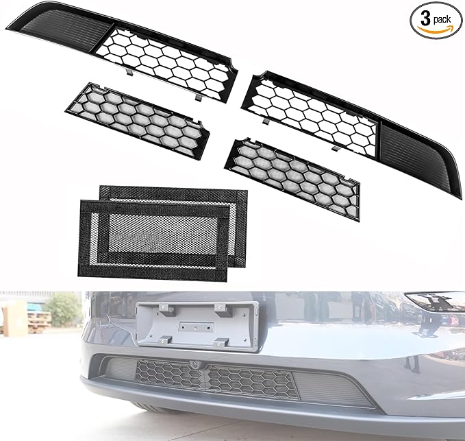 3PCS Front Grill for 2025 2026 Tesla Model Y Juniper Mesh Grille Inserts & Air Inlet Vent Cover with Insect Protection Accessories for Tesla New Model Y Accessories