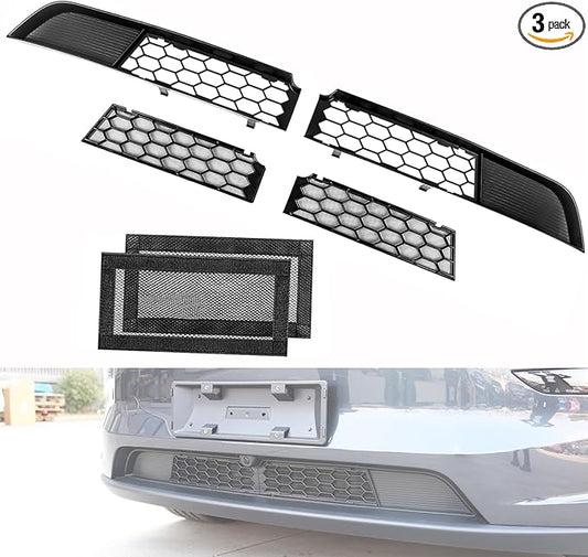 3PCS Front Grill for 2025 2026 Tesla Model Y Juniper Mesh Grille Inserts & Air Inlet Vent Cover with Insect Protection Accessories for Tesla New Model Y Accessories
