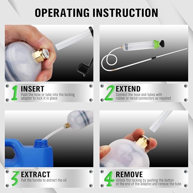 SWANLAKE 200cc Fluid Extractor & Fill Pump, Automotive Fluid Pump Extractor, Oil Change Pumps with 23'' Long Hose, 2PCS 12'' Extension Tubes, Suction Pumps for Lawn Mowers Cars
