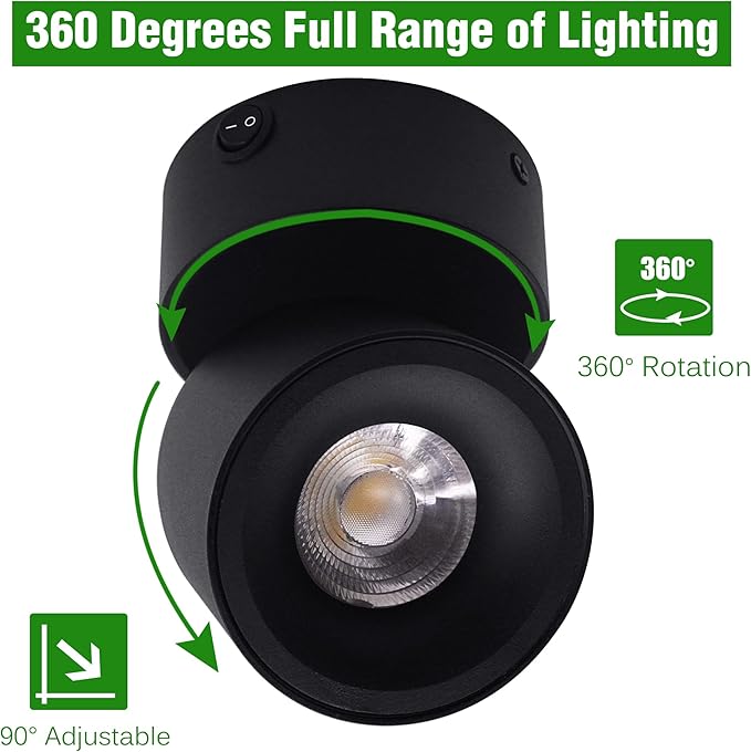 2 Pack 12V LED COB Ceiling Spotlight Downlight with Switch, Surface Mounted 330 Adjustable Dimmable RV Wall Light Accent Lamp, 12 Volt Reading Lamp for Boat, Camper, Truck, Trailer, Caravan