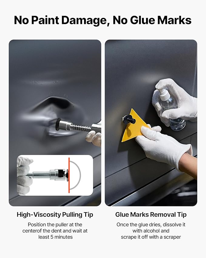 VEVOR Dent Puller Kit, 61 PCS Paintless Dent Removal Kit with Golden Lifter, Slide Hammer T-Bar, Glue Gun, Auto Body Hail Damage Repair Remover Tools for Car Refrigerator Large Small Door Ding Repair