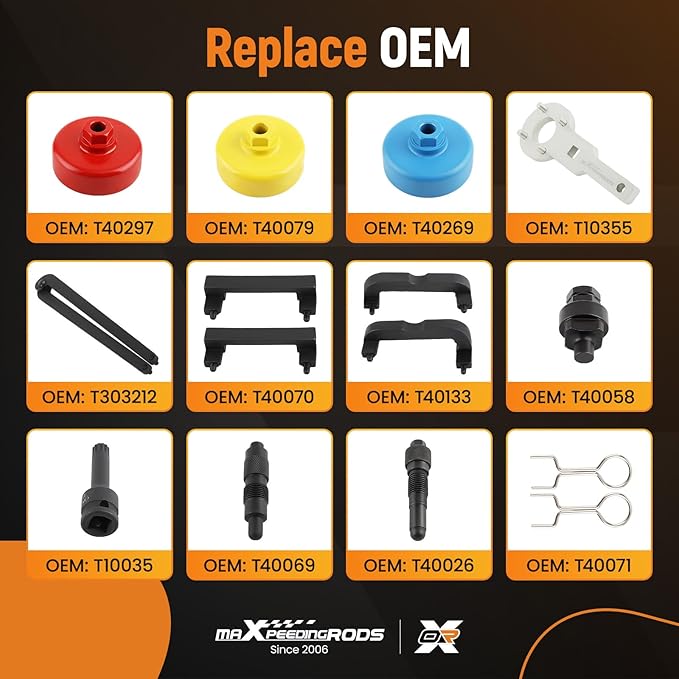 maXpeedingrods Engine Camshaft Timing Tool Kit for VW for Audi 2.0T, 2.4, 2.8, 3.0T, 3.2T, 4.2, 5.2 Engine A4 A6 A6L A8 Q5 Q7 R8, T40133 T40070 T40026 T40071 T40058 T10172 T40069 T10035, 15 PCS