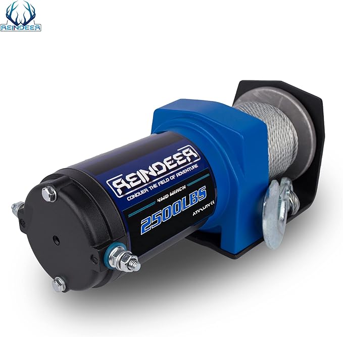 REINDEER New 12V Winch 2500lb Load Capacity Electric Winch Kit for ATV UTV Steel Cable Wire Rope with Hawse Fairlead Waterproof IP67 with Handheld Remotes