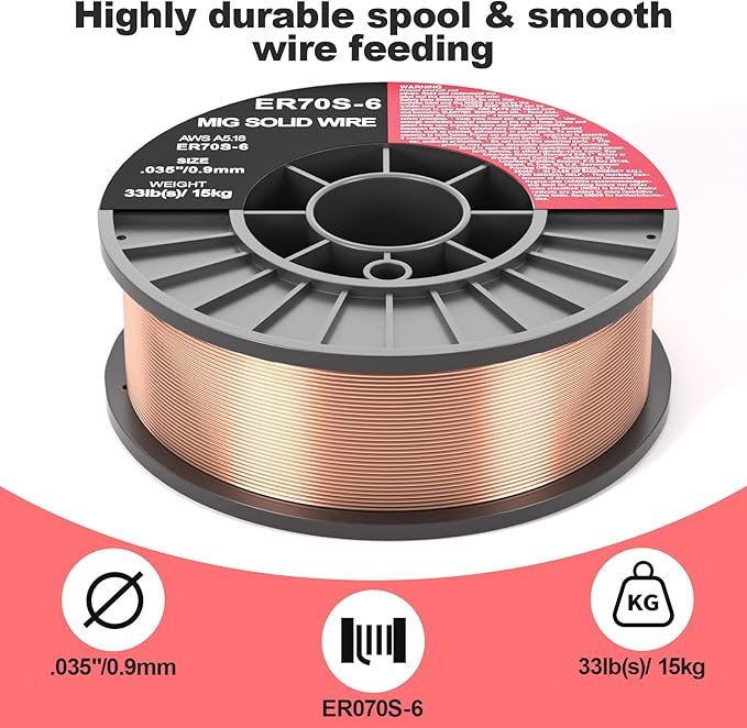 ER70S-6 .035-Inch on 33-Pound Spool Carbon Steel Mig Solid Strong ABS Plastic Spool Welding Wire (0.035-Inch 33 LB)