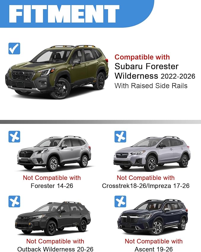 FengYu 300lb Lockable Roof Rack Cross Bars Compatible with Subaru Forester Wilderness 2022-2026, Heavy Duty Aluminum Roof Rails Crossbars Cargo Bars Canoe Rooftop Black Carrier Luggage