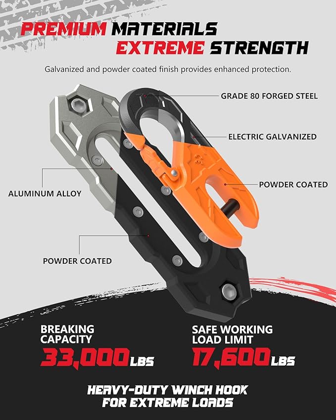 Towing Winch Fairleads with Tow Hook, UPGRADE Al Hawse Fairlead with G80 Heavy Duty Forged Steel Winch Hook for Electric Winch, 33000lb Break Strength, for Synthetic Rope Recorvery, BlackOrange