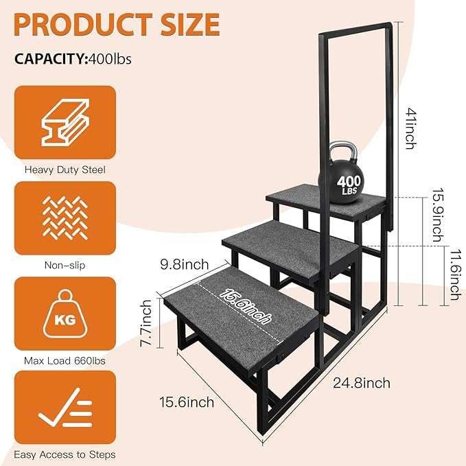 3-Step RV Step Stool with Handrail, Wider Steps with Anti-Slip Mat & Base Support, Mobility Aid Ladder for Senior, High RV, Hot Tub, Porch