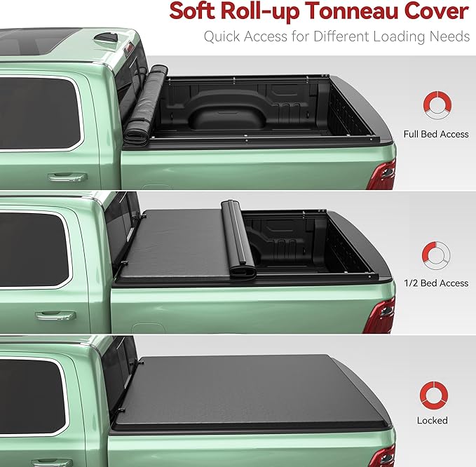 LEDKINGDOMUS Soft Roll-Up Truck Bed Tonneau Cover Fits for Nissan Frontier 2005-2025 (NOT for México), 5ft Bed, Durable Double-Layer PVC for Complete Protection