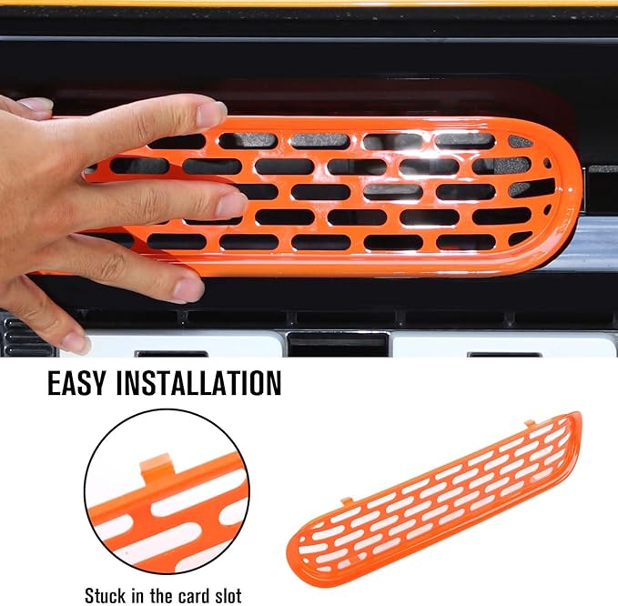 Jimen Compatible with Ford Bronco 2021-2023, 6PCS Front Grille Inserts Mesh Grill Cover Exterior Trim Accessories (Orange)