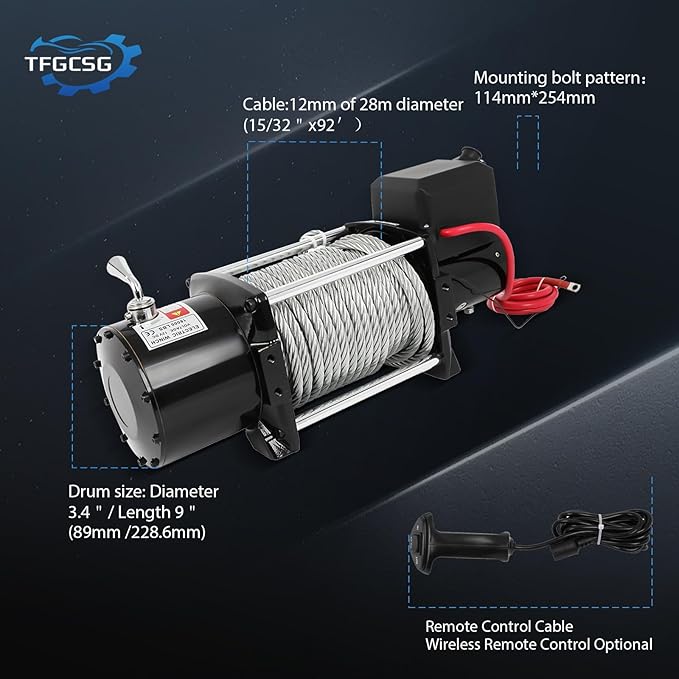 18000LBS Electric Winch, 18000lbs 12V Winch Steel Cable Winch, 18000LBS Winch ATV UTV Truck Winch, with Wireless and Hand Remote Controller, Control Box Assembly,4 Way Roller Fairlead,Hook