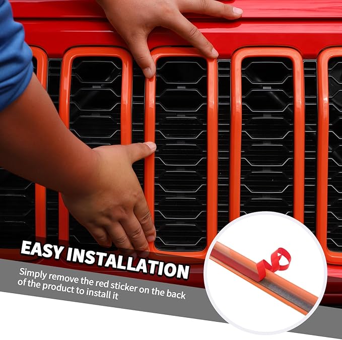 Jimen for 2024 Jeep Wrangler 4xe grill inserts, 9PCS Headlight Cover & Grille Insert Compatible with Jeep Wrangler JL JLU 2024+, NOT FIT JL Sport/Sport S (Orange)